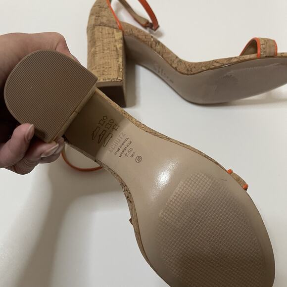 SCHUTZ Cadey Lee Block Casual Leather Sandal orange trim cork US 7.5 - Picture 8 of 8